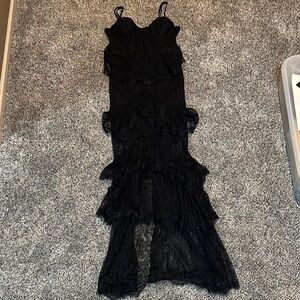 MAJORELLE Black Ruffle Lace Dress